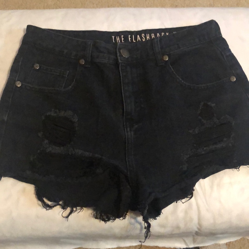 Black Denim Ripped Shorts